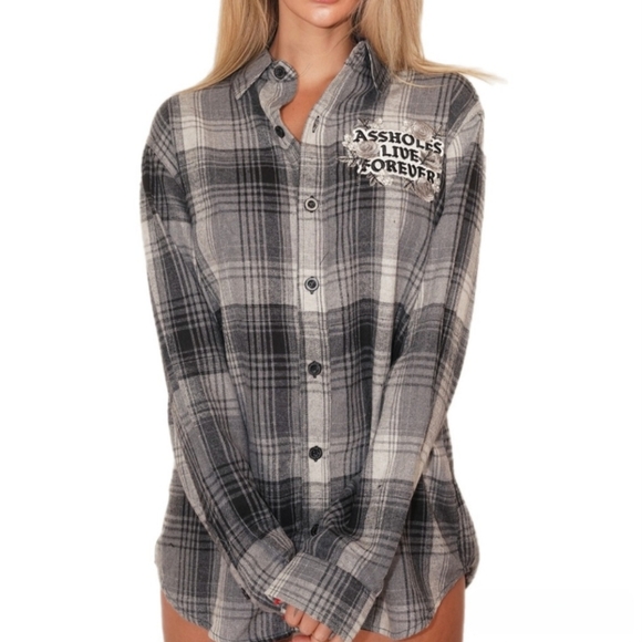 🆕️ Assholes Live Forever Women's Rose Flannel Graphic Shirt - Picture 3 of 12